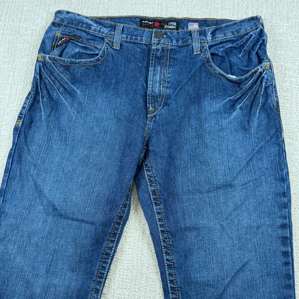 Ariat FR Mens 38x30 M3 Loose Straight Flame Resistant Blue Denim Work Jeans